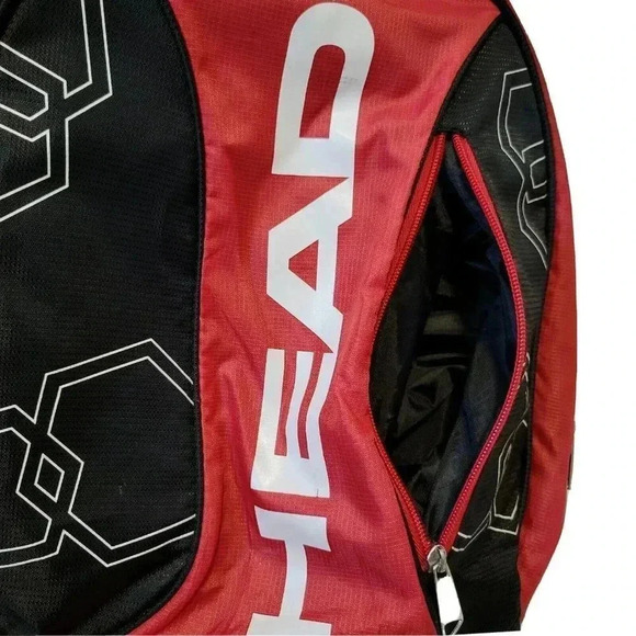Head Backpack Adjustable Straps 5 Zipper Areas Red Black White 18" x 13" x 8.5" - Picture 4 of 5
